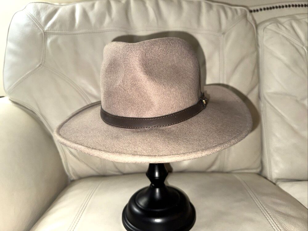 Pendleton Outback 100% Wool Fedora Hat Mens M Leather Tan Band Safari Packble